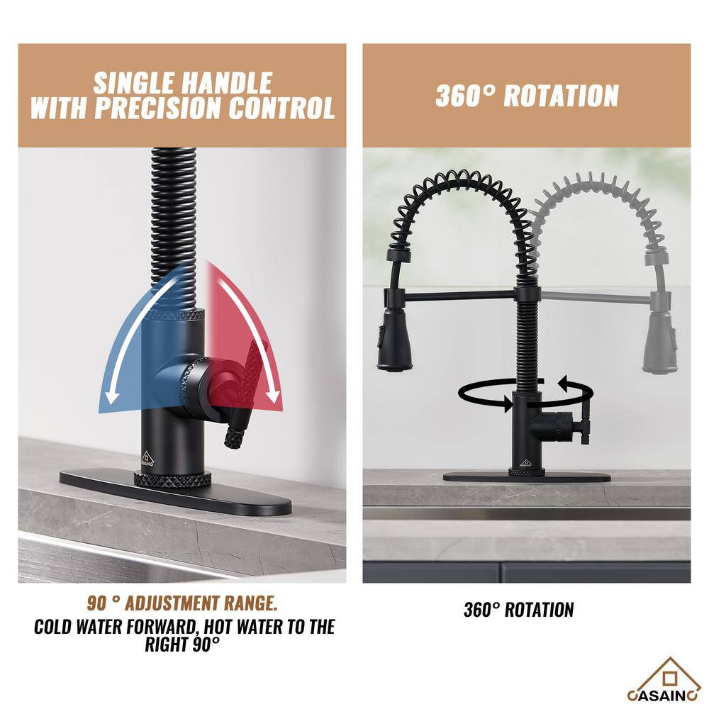 Matte Black Stainless Steel Pull Down Kitchen Faucet with Spray