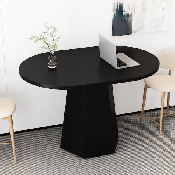 FUFU&GAGA 47.2 in. Black Oval Wood Coffee Table with Stable Base and Modern Minimalist Design