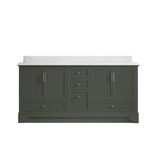 Willow Collections Alys 72 in. W x 22 in. D x 36 in. H Double Sink Bath Vanity in Pewter Green with 1.5 in. White Quartz Top