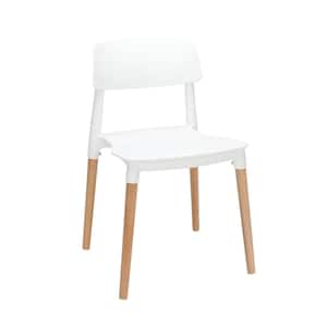 161 Collection Mid Century Modern 4 Pack 18" Plastic Molded Dining Chairs, Solid Natural Wood Legs, in White
