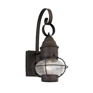 Nantucket 18.25 in. Rustique 1-Light Outdoor Wall Lamp with Clear Seedy Glass Shade