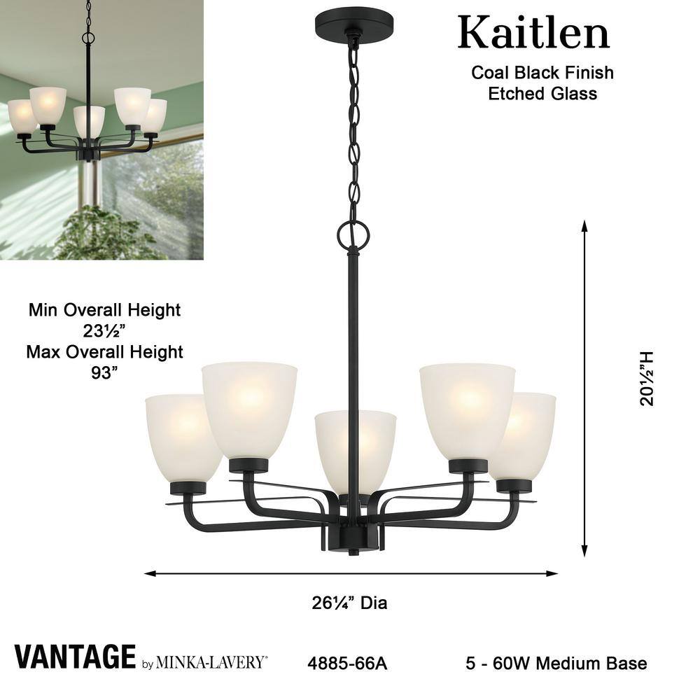 Mini Coal Black 5-Light Chandelier with Etched Glass Shade