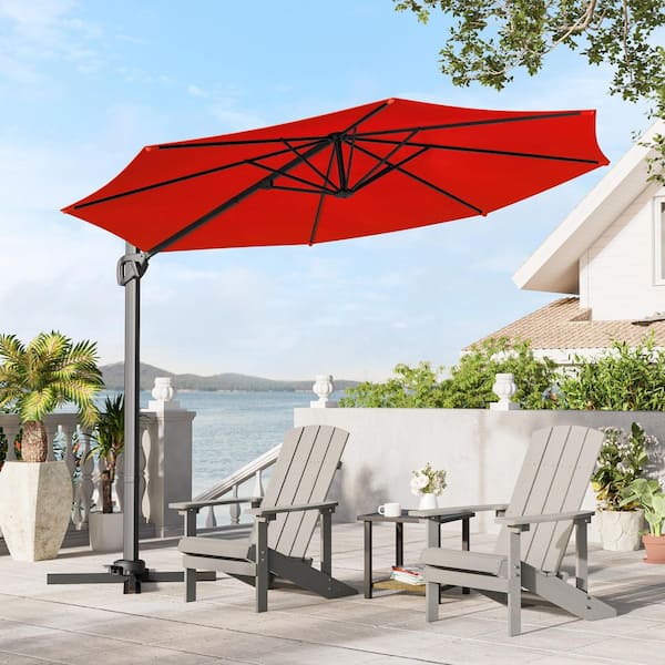 10 ft. Cantilever Patio Umbrella with Cross Base, Outdoor Offset Hanging 360-Degree in Red