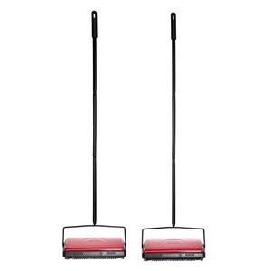 11 in. Manual Triple Brush Floor and Carpet Sweeper in Red (2-Pack)