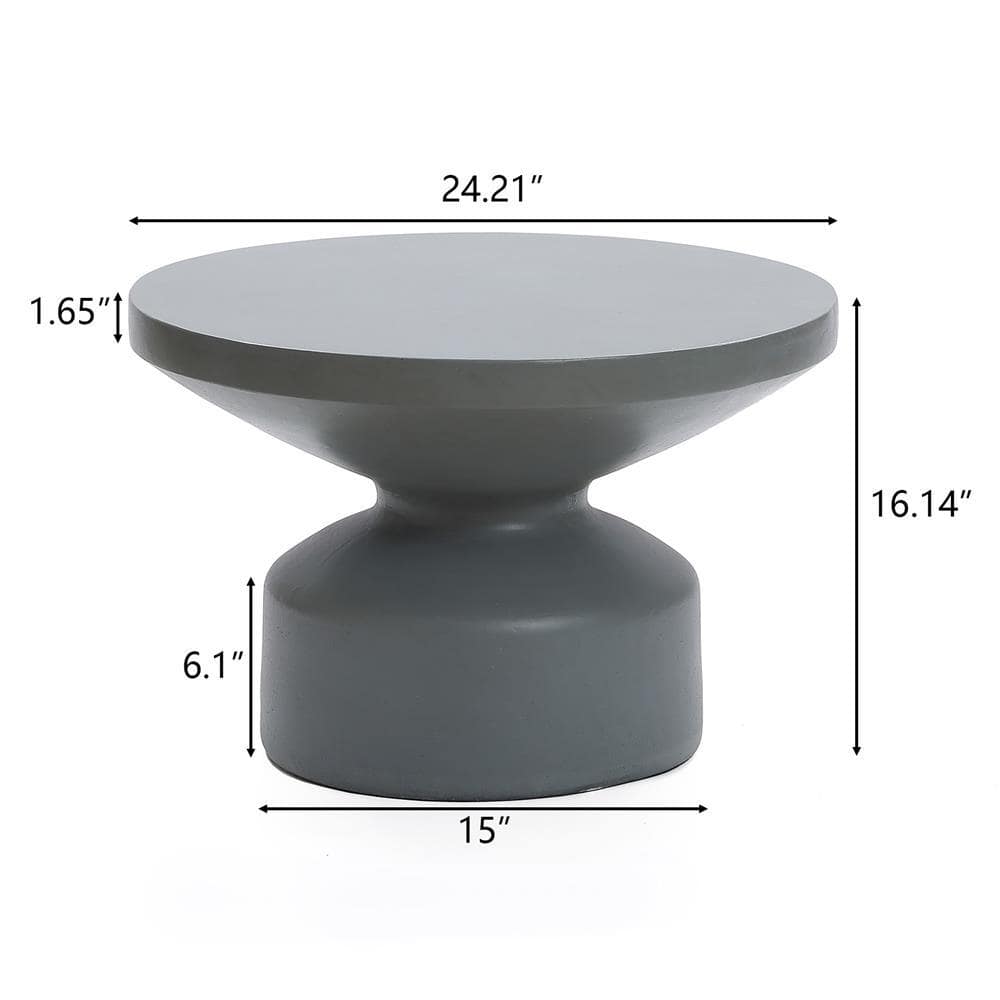 LuxenHome Gray Magnesium Oxide Round Outdoor Coffee Table