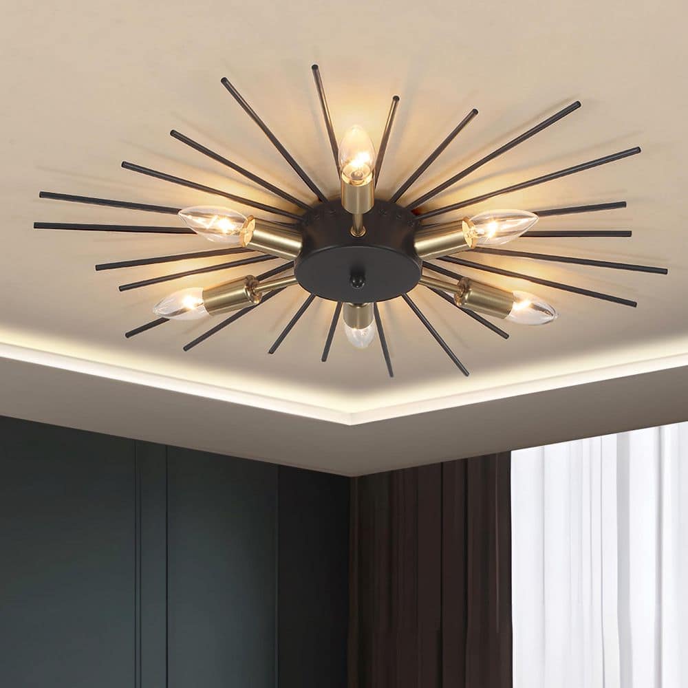 24 in. Modern Black and Gold Flush Mount Ceiling Light with 6-Light Starburst Design for Living Room, Bedroom price history on PriceWatchPro