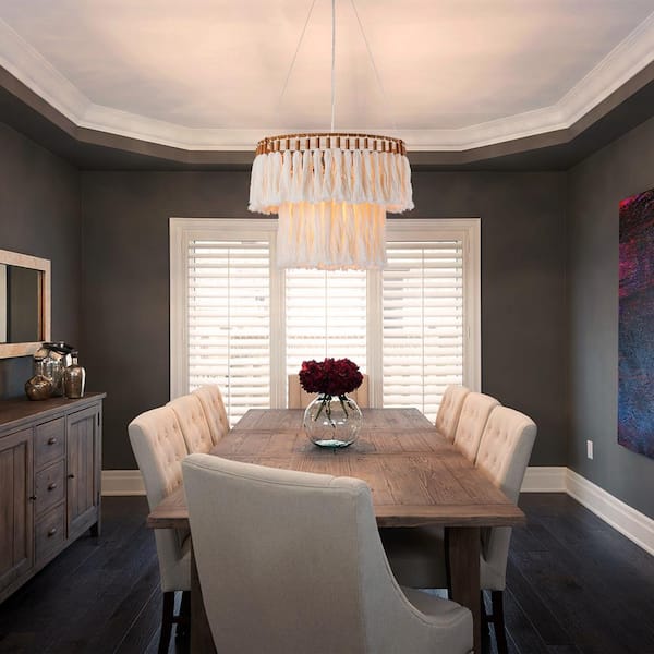 1-Light Yellow Ochre Bohemian Cotton Fringes Tier Chandelier Ceiling Light