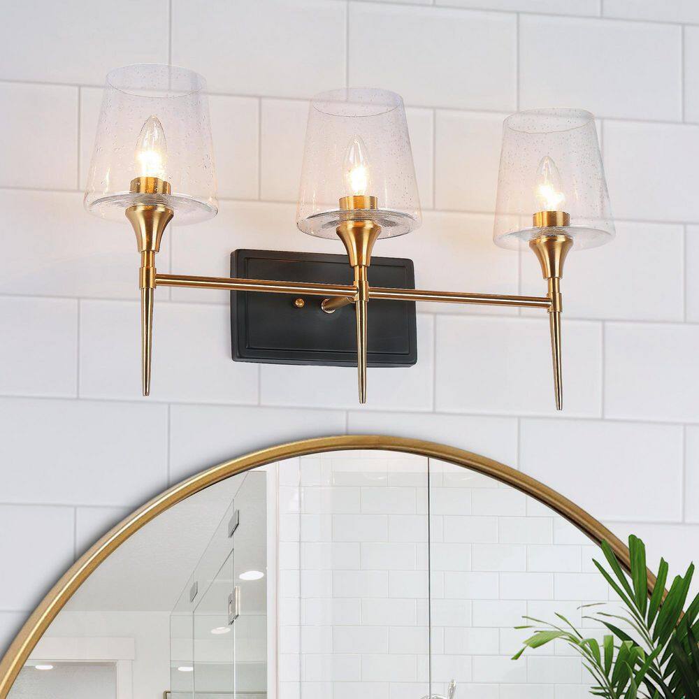 21.5 in. 3-Light Black Bathroom Vanity Light, Modern Farmhouse Plated Brass Wall Sconce, Clear Glass Bell Bath Lighting price history on PriceWatchPro