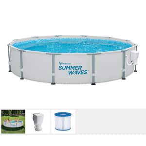 Elite 12 ft. Round 30 in. Metal Frame Above Ground Pool Set with Filter Pump