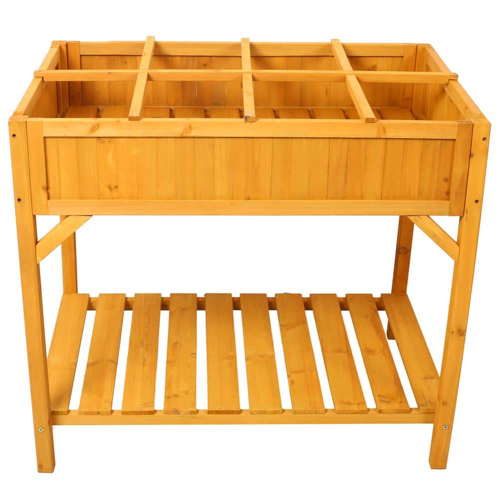 Natural Fir Wood Elevated Planter Box with 8 Grids and Protective Liner