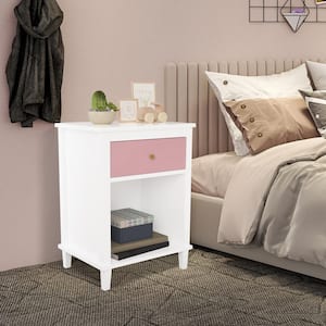 Pink 1 Drawer 19.7 in W Nightstand with One Open Shelf