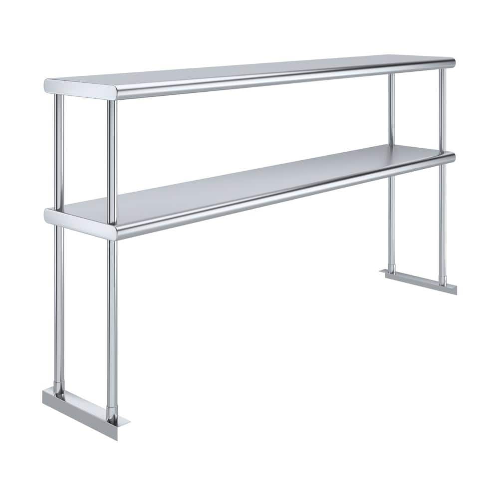 60" Stainless Steel Double-Tier Adjustable Kitchen Shelf