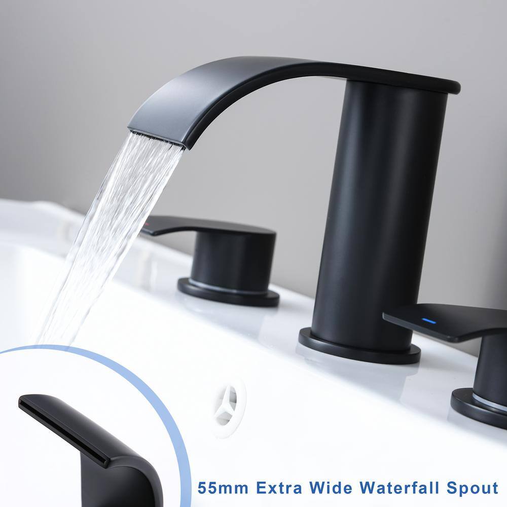Matte Black Brass 8-Inch Widespread Waterfall Faucet