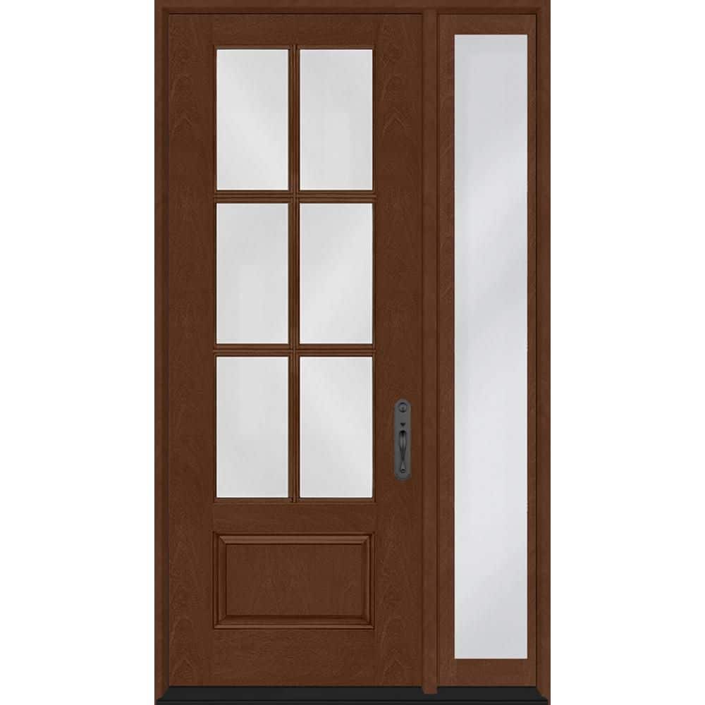 Regency 51 in. x 96 in. 3/4-6 Lite Clear Glass LHIS Chestnut Fiberglass Prehung Front Door w/12 in. SL w BLK Lockset price history on PriceWatchPro