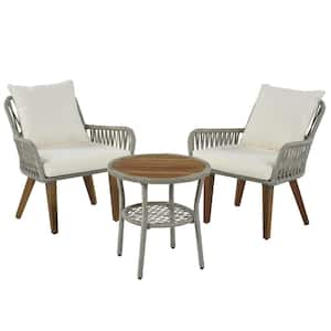 Jessica 3-Piece Wicker Outdoor Bistro Set with Beige Cushions