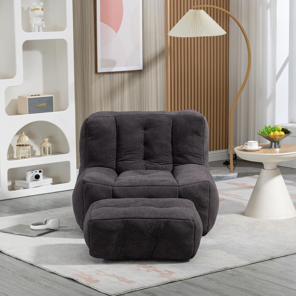 Black Velvet Polyester Bean Bag Chair with Ottoman for Living Room and Bedroom price history on PriceWatchPro