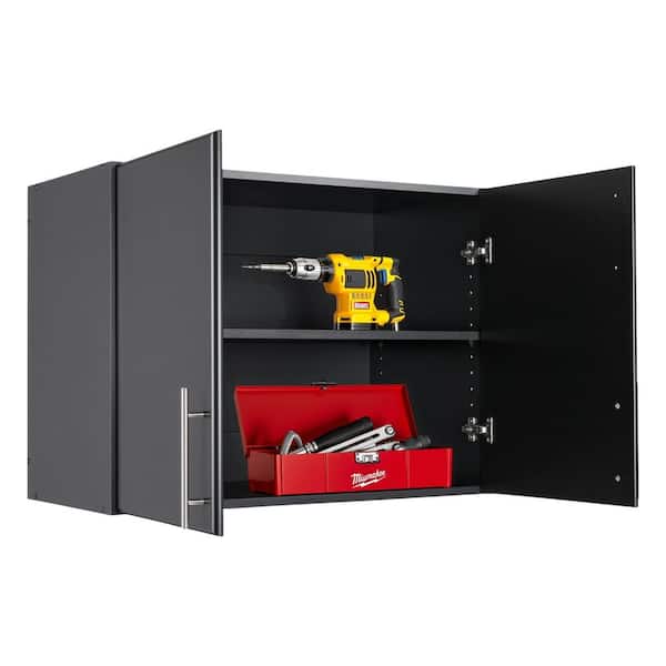 Prepac Elite Black 32 in. Stackable Wall Storage Cabinet, Bathroom Cabinet, Pantry Cabinet with Storage Shelves and Doors