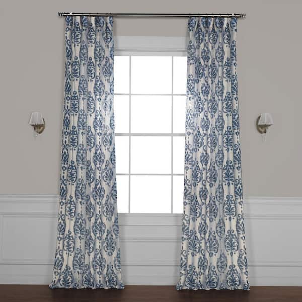 Exclusive Fabrics & Furnishings Fresco Blue Printed Sheer Curtain - 50 in. W x 108 in. L