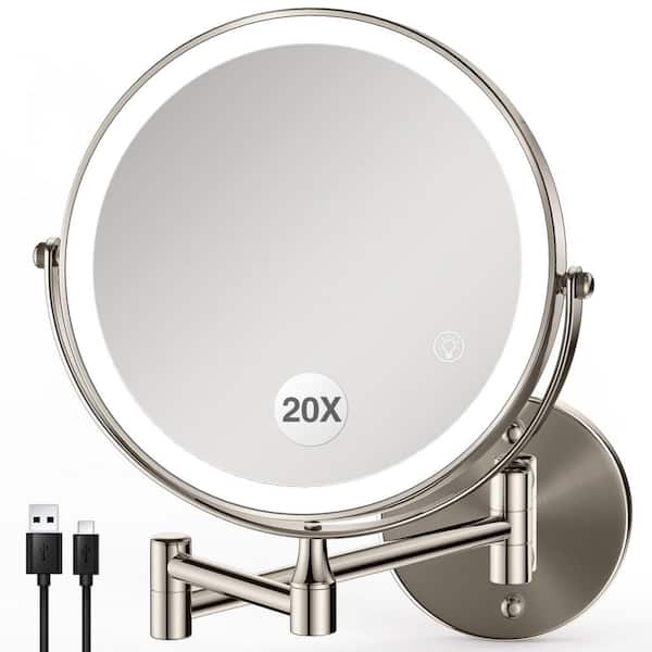 18.9 in. W x 12.6 in. H Round Framed Wall Bathroom Vanity Mirror in Chrome, with LED Light, 1X/20X Magnification