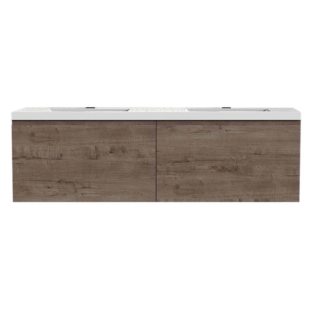60 in. W x 20 in D x 22.5 in. H Double Sink Floating Vanity with Inside Drawers in Smoke Oak with Composite White Top price history on PriceWatchPro