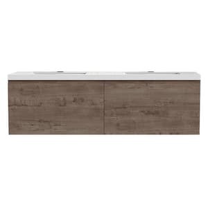 60 in. W x 20 in D x 22.5 in. H Double Sink Floating Vanity with Inside Drawers in Smoke Oak with Composite White Top