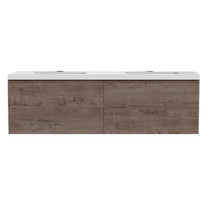 Bremen 72 in. W x 20 in D x 22.5 in H Double Sink Floating Bath Vanity with Inside Drawers in Smoke Oak with White Top