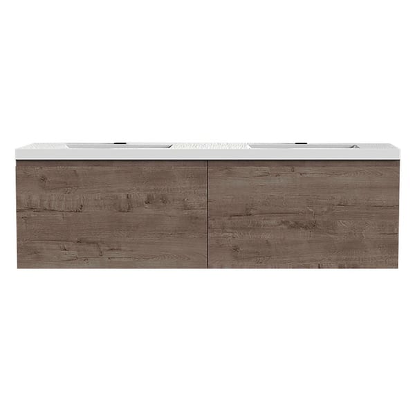 Bremen Cabinetry Bremen 84 in. W x 20 in D x 22.5 in H Double Sink Floating Bath Vanity with Inside Drawers in Smoke Oak with White Top