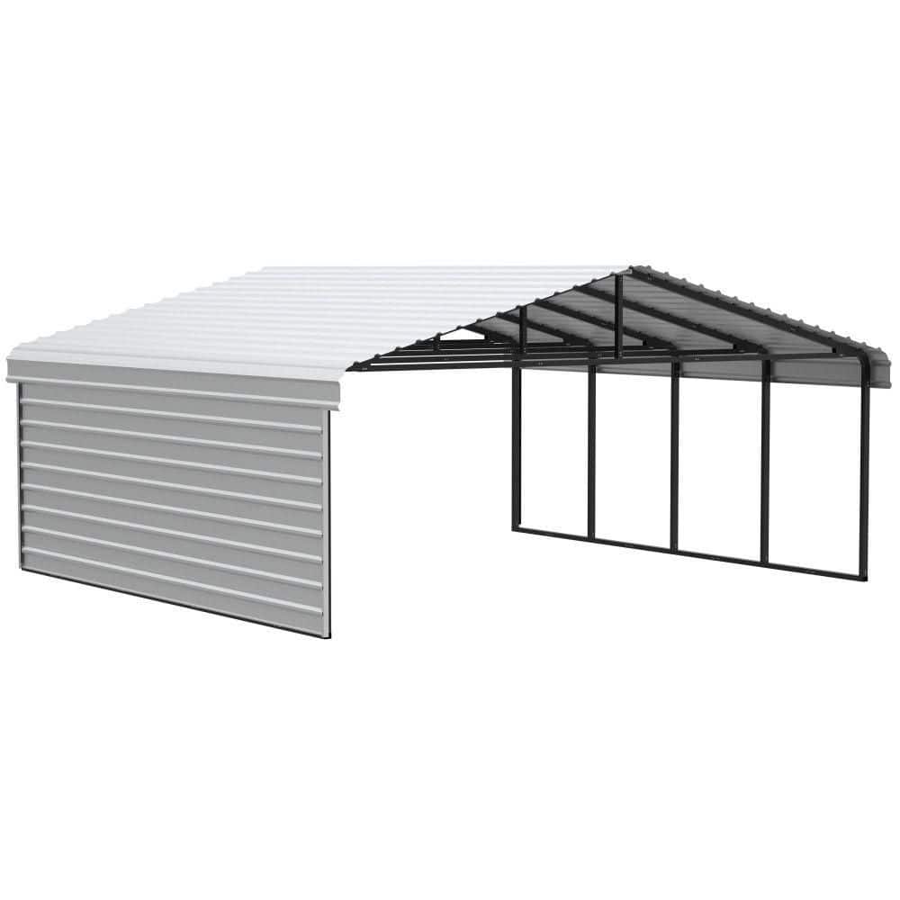 ARROW 20 ft. W x 20 ft. D x 9 ft. H Eggshell Galvanized Steel Carport with 1-Side Wall Kit (CPH202009ECL1)