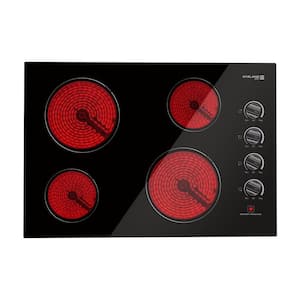 Pro Series 30 in. Built-In Radiant Electric Ceramic Glass Cooktop in Black with 4 Elements and Mechanical Knob