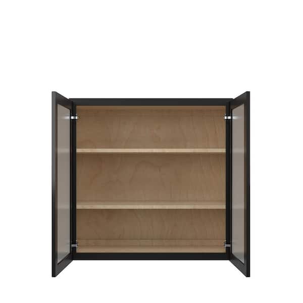 Kunal Kitchens Belle Haven Recessed 36 in. W x 36 in. H x 12 in. D in Driftwood Plywood Assembled Frosted Glass Wall