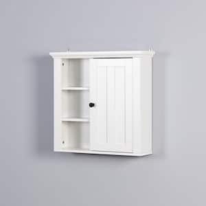 21 in. W x 5.71 in. D x 20 in. H White Wall Mounted Bathroom Storage Wall Cabinet with Door and Open Shelves
