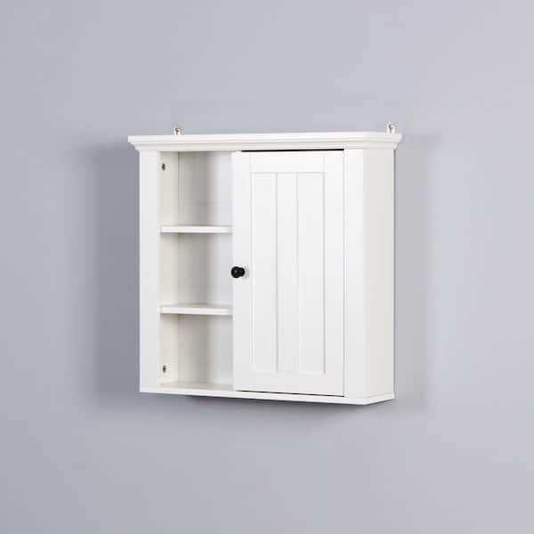 Unbranded 21 in. W x 5.71 in. D x 20 in. H White Wall Mounted Bathroom Storage Wall Cabinet with Door and Open Shelves