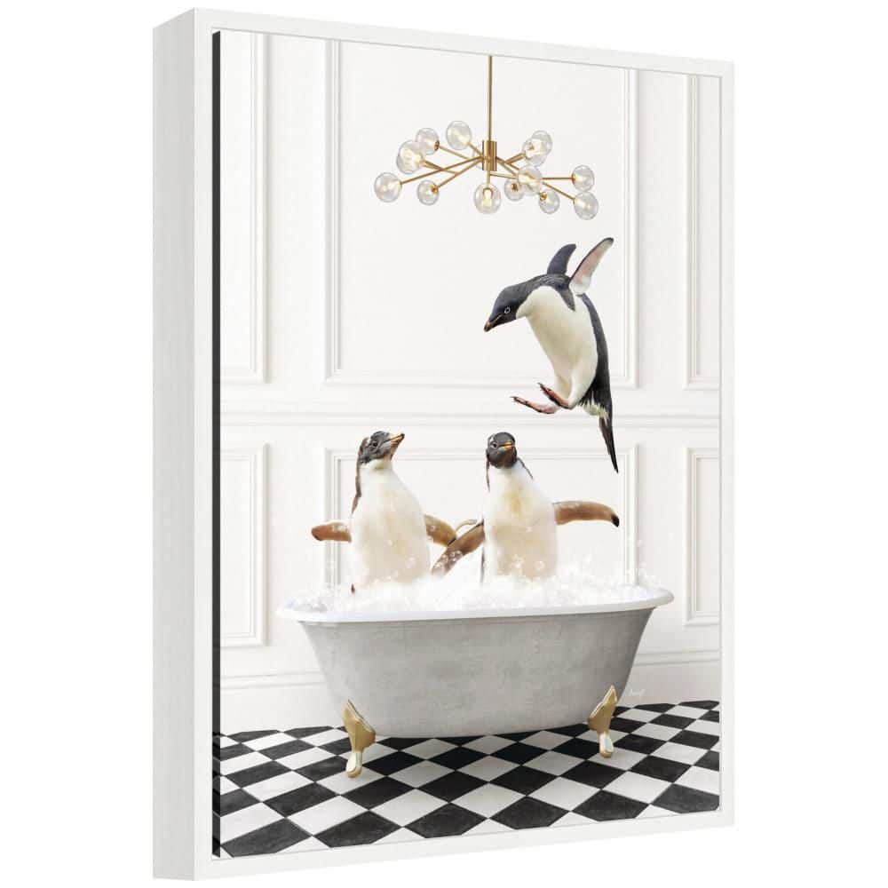 "Sylvie ""Penguins in Lux Bathtub"" by Amy Peterson Animals Framed Art Print 24 in. x 18 in." price history on PriceWatchPro