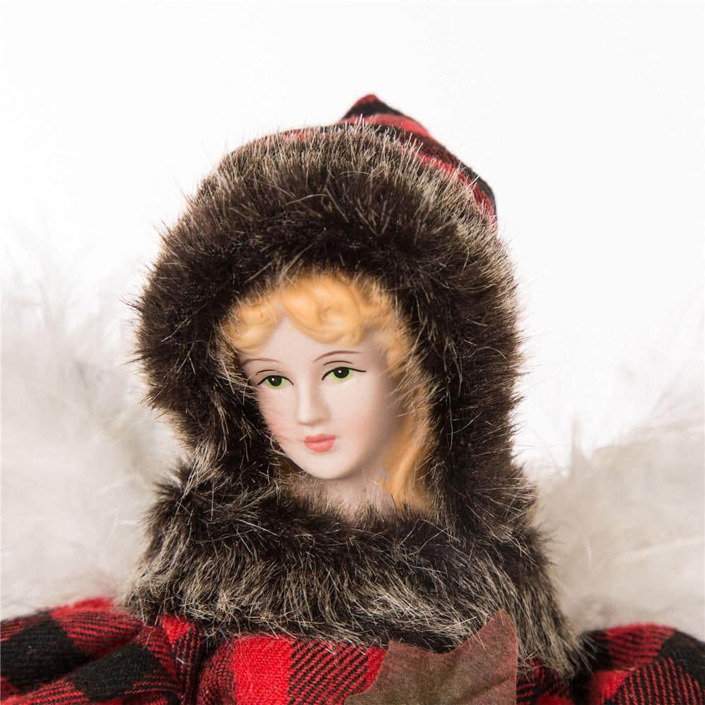 Plaid Angel Christmas Tree Topper with Fur Detailing