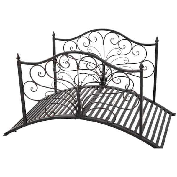 Outsunny 46.75 in. x 28.25 in. x 27 in. Metal Arched Decorative Garden Bridge with Ornate Side Rails