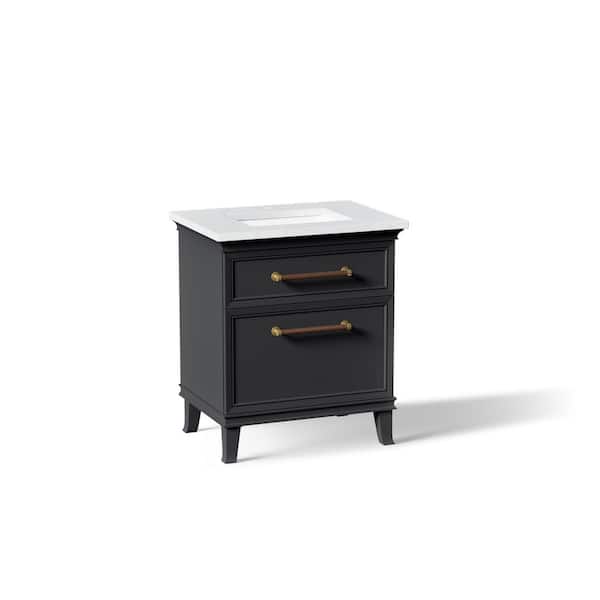 Artifacts 30 in. Freestanding Slate Grey Bath Vanity with White Eternal Statuario Quartz Top and Brass Hardware