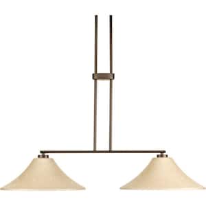 Joy Collection 2-Light Antique Bronze Chandelier with Etched Umber Linen Glass