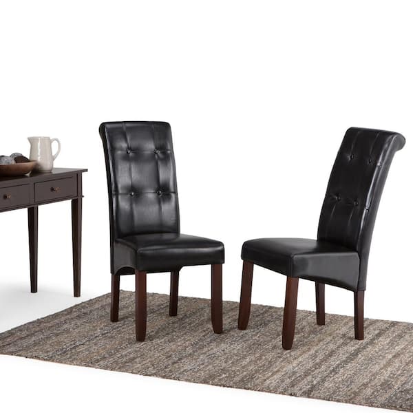 Cosmopolitan Transitional Deluxe Tufted Parson Chair in Midnight Black Faux Leather (Set of 2)