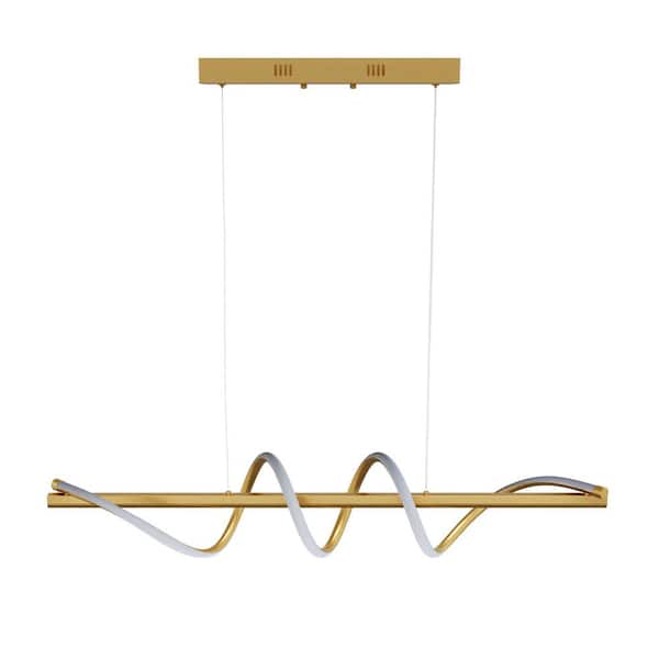 aiwen 40-Watt 1-Light Geometric Gold Integrated LED Pendant Light Aluminum Wave Shape Chandelier