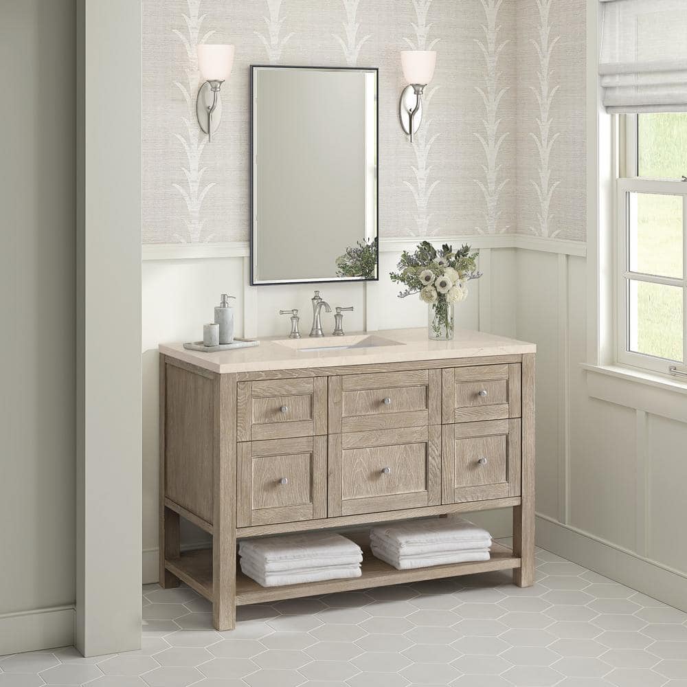 Breckenridge 48.0 in. W x 23.5 in. D x 34.18 in. H Single Bathroom Vanity Whitewashed Oak and Eternal Marfil Quartz Top price history on PriceWatchPro