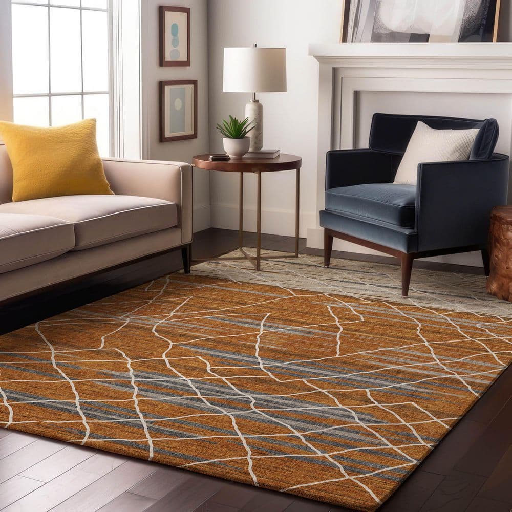 Mayfield Premium Machine Washable Abstract AMF1025 Terracotta 8 ft. x 10 ft. Area Rug price history on PriceWatchPro