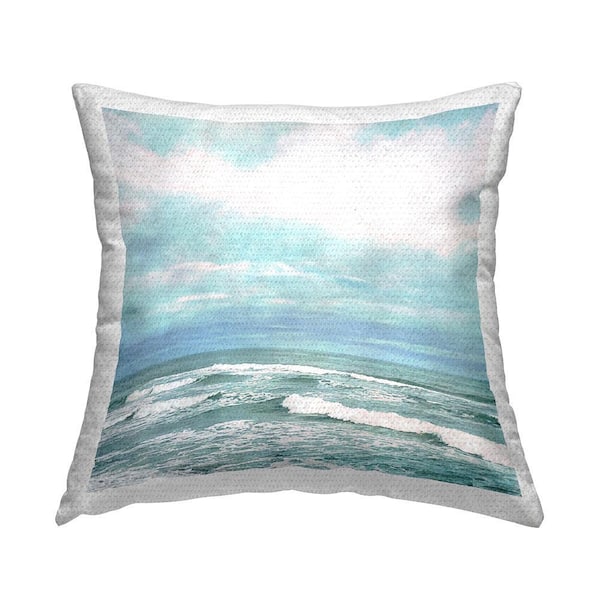 Rolling Ocean Waves Landscape Blue Square Outdoor Throw Pillow