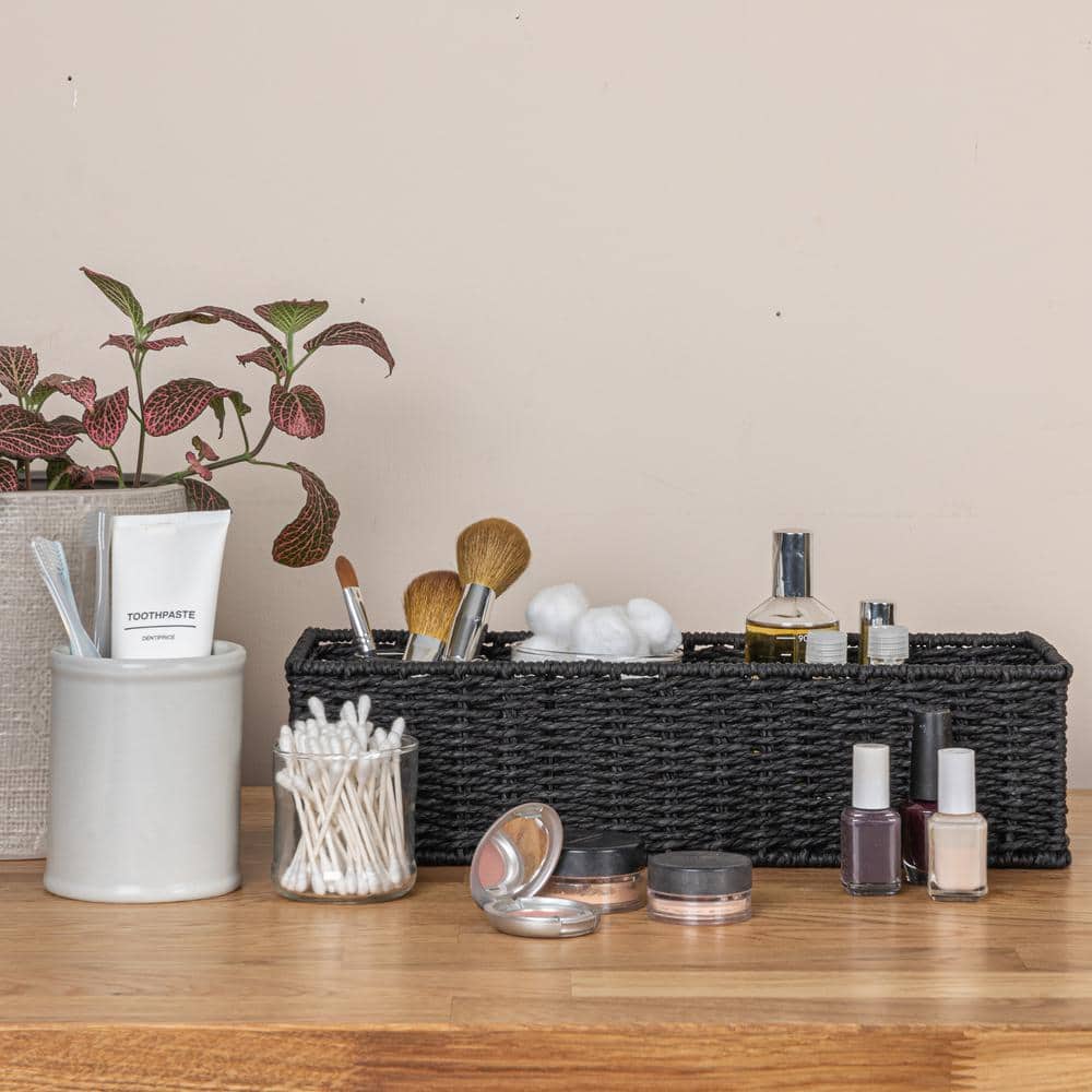 Black Handwoven Paper Rope Rectangular Storage Basket