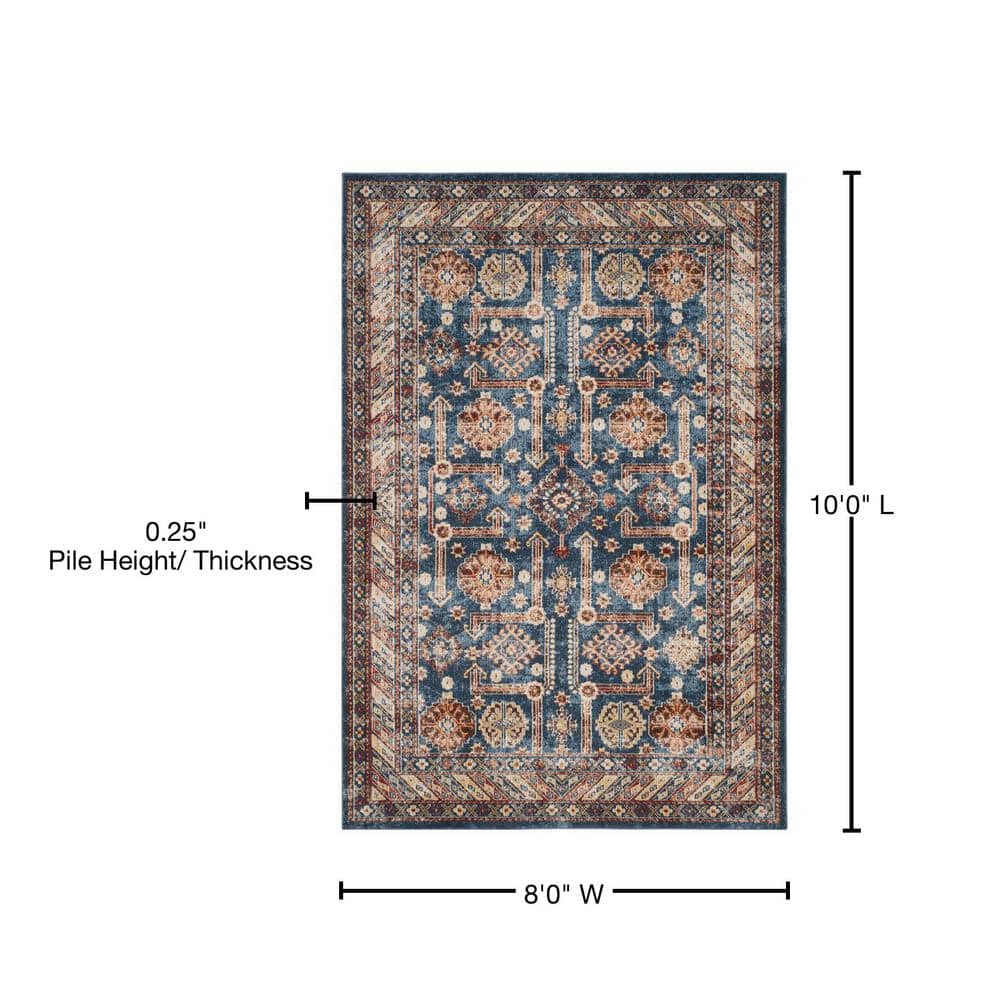Multicolor Synthetic 8' x 10' Stain-Resistant Traditional Area Rug