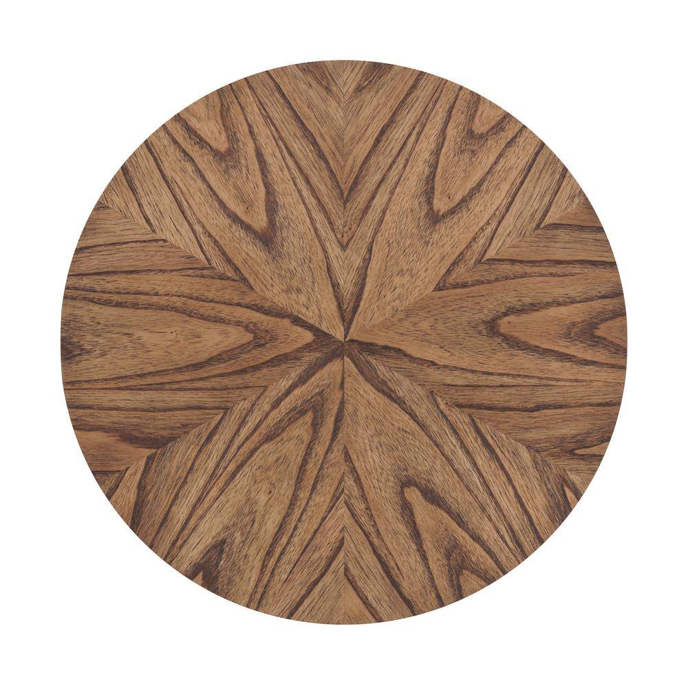 Nutmeg Brown Round Wood End Table with Storage Shelf