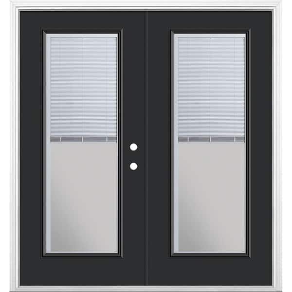 Masonite 72 in. x 80 in. Jet Black Steel Prehung Left-Hand Inswing Mini Blind Patio Door in Vinyl Frame with Brickmold