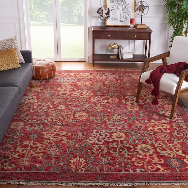 Sultanabad 8 ft. x 10 ft. Red/Ivory Traditional Damask Floral Area Rug