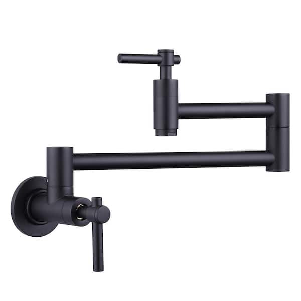 WOWOW Wall Mounted Pot Filler with Double Handles in Matte Black