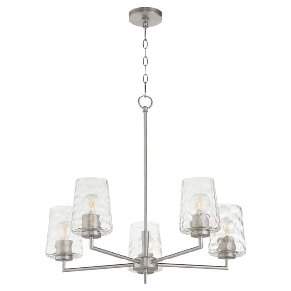 Goodwin 60 Watt 5 Light Matte Black Chandelier Light with Clear Hammered Glass Shade, No Bulb Included