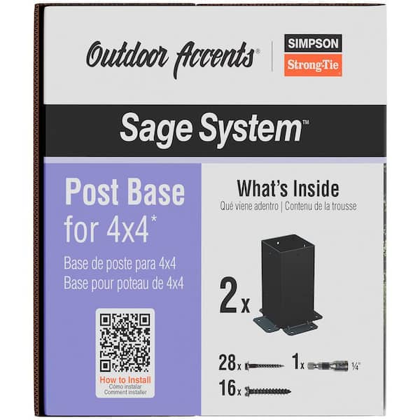 Outdoor Accents Sage System Black Powder-Coated Post Base for 4x4 with Screws (2-Pack)